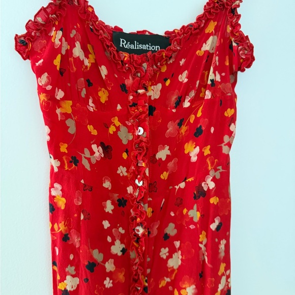 Realisation Juliet Rouge Red Silk Floral Midi Dress Size XS - Picture 11 of 11